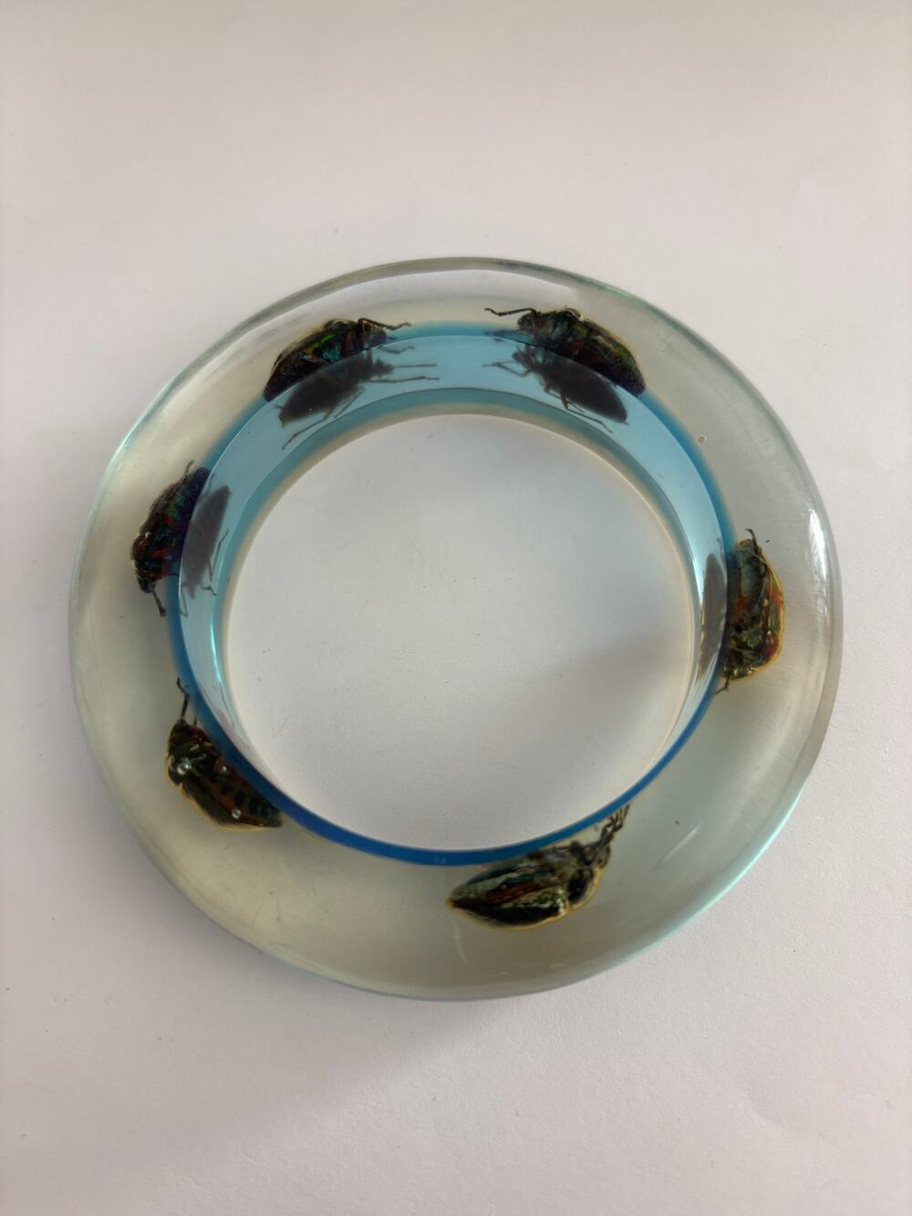 Vintage Jewel Beatle Clear Lucite Bangle Bracelet Rare HTF Excellent